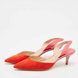 Pre Owned Paul Andrew Red Leather and Suede Rhea Slingback Pumps Size 41