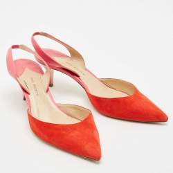 Pre Owned Paul Andrew Red Leather and Suede Rhea Slingback Pumps Size 41