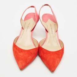 Pre Owned Paul Andrew Red Leather and Suede Rhea Slingback Pumps Size 41