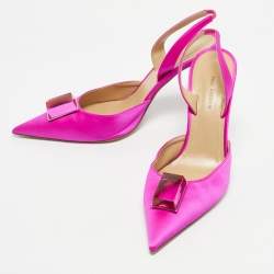 Pre Owned Paul Andrew Pink Satin Crystal Cube Embellished Rhea Slingback Pumps Size 41