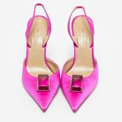 Pre Owned Paul Andrew Pink Satin Crystal Cube Embellished Rhea Slingback Pumps Size 41