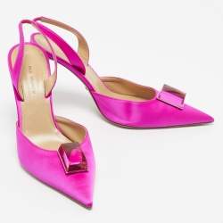 Pre Owned Paul Andrew Pink Satin Crystal Cube Embellished Rhea Slingback Pumps Size 41