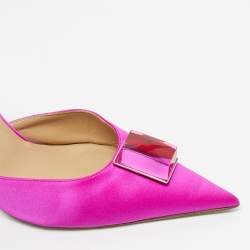 Pre Owned Paul Andrew Pink Satin Crystal Cube Embellished Rhea Slingback Pumps Size 41