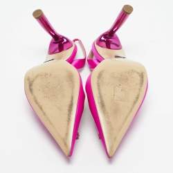 Pre Owned Paul Andrew Pink Satin Crystal Cube Embellished Rhea Slingback Pumps Size 41