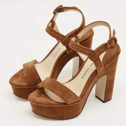 Pre Owned Paul Andrew Brown Suede Stanton Ankle Strap Sandals Size 36.5