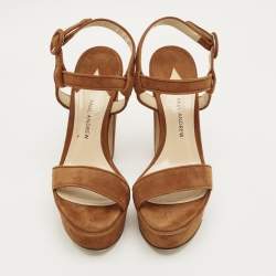 Pre Owned Paul Andrew Brown Suede Stanton Ankle Strap Sandals Size 36.5