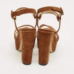 Pre Owned Paul Andrew Brown Suede Stanton Ankle Strap Sandals Size 36.5