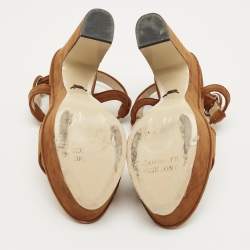 Pre Owned Paul Andrew Brown Suede Stanton Ankle Strap Sandals Size 36.5