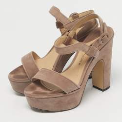 Pre Owned Paul Andrew Beige Suede Stanton Ankle Strap Sandals Size 37