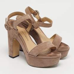 Pre Owned Paul Andrew Beige Suede Stanton Ankle Strap Sandals Size 37
