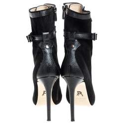 Paul Andrew Black Suede And Embossed Leather Lace Up Ankle Boots Size 38.5