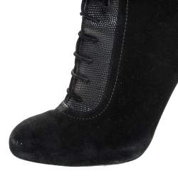 Paul Andrew Black Suede And Embossed Leather Lace Up Ankle Boots Size 38.5