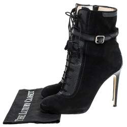 Paul Andrew Black Suede And Embossed Leather Lace Up Ankle Boots Size 38.5