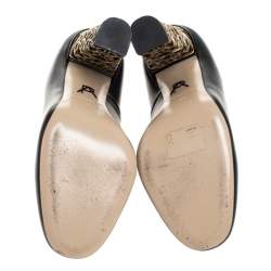 Paul Andrew Black Leather Bursa Arabesque Block Heel Pumps Size 37