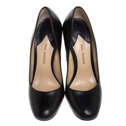 Paul Andrew Black Leather Bursa Arabesque Block Heel Pumps Size 37
