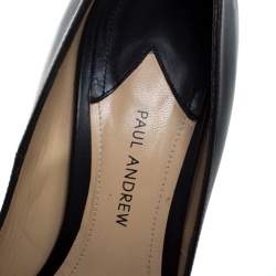 Paul Andrew Black Leather Bursa Arabesque Block Heel Pumps Size 37