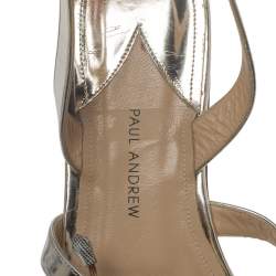 Paul Andrew Metallic Silver Leather Floral Embellished Flat Ankle Strap Sandals Size 40