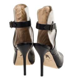 Paul Andrew Black Leather And Suede Criss Cross Open Toe Ankle Strap Booties Size 38
