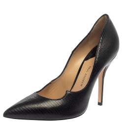 Paul Andrew Black Lizard Embossed  Leather Pumps Size 39