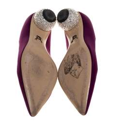 Paul Andrew Purple Satin Ankara Crystal Embellished Block Heel Pumps Size 37