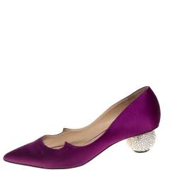 Paul Andrew Purple Satin Ankara Crystal Embellished Block Heel Pumps Size 37
