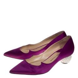 Paul Andrew Purple Satin Ankara Crystal Embellished Block Heel Pumps Size 37