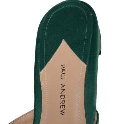 Paul Andrew Green Satin Crystal Embellished Mule Flats Size 38