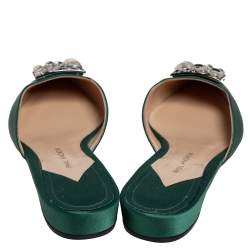 Paul Andrew Green Satin Crystal Embellished Mule Flats Size 38