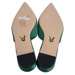 Paul Andrew Green Satin Crystal Embellished Mule Flats Size 38