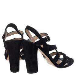 Paul Andrew Black Suede Ankle Strap Block Heel Sandals Size 41