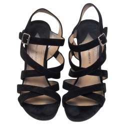 Paul Andrew Black Suede Ankle Strap Block Heel Sandals Size 41