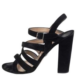 Paul Andrew Black Suede Ankle Strap Block Heel Sandals Size 41