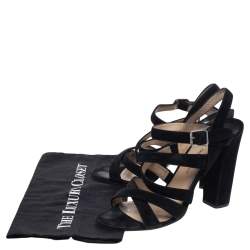 Paul Andrew Black Suede Ankle Strap Block Heel Sandals Size 41