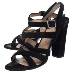 Paul Andrew Black Suede Ankle Strap Block Heel Sandals Size 41