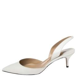 Paul Andrew White Leather Rhea Slingback Pumps Size 39