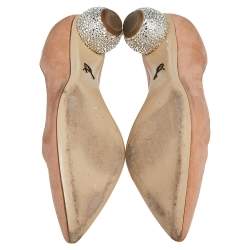 Paul Andrew Beige Suede  Ankara Crystal Embellished Block Heel Pumps Size 41.5
