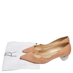 Paul Andrew Beige Suede  Ankara Crystal Embellished Block Heel Pumps Size 41.5