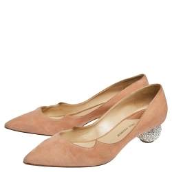 Paul Andrew Beige Suede  Ankara Crystal Embellished Block Heel Pumps Size 41.5