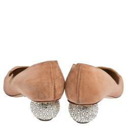 Paul Andrew Beige Suede  Ankara Crystal Embellished Block Heel Pumps Size 41.5