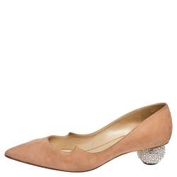 Paul Andrew Beige Suede  Ankara Crystal Embellished Block Heel Pumps Size 41.5