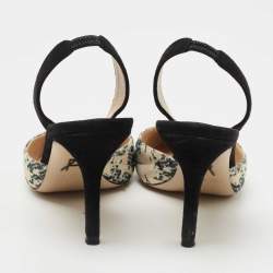 Paul Andrew Tricolor Woven Fabric and Suede Slingback Pumps Size 37