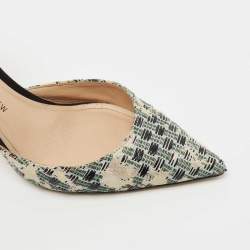 Paul Andrew Tricolor Woven Fabric and Suede Slingback Pumps Size 37
