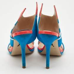 Pre Owned Paul Andrew Multicolor Suede And Patent Leather Wing Vamp Slides Size 37