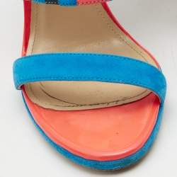 Pre Owned Paul Andrew Multicolor Suede And Patent Leather Wing Vamp Slides Size 37