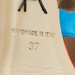 Pre Owned Paul Andrew Multicolor Suede And Patent Leather Wing Vamp Slides Size 37