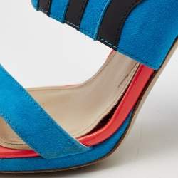 Pre Owned Paul Andrew Multicolor Suede And Patent Leather Wing Vamp Slides Size 37