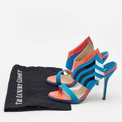 Pre Owned Paul Andrew Multicolor Suede And Patent Leather Wing Vamp Slides Size 37