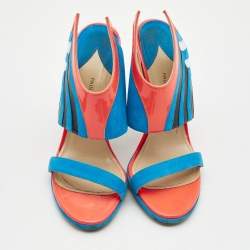 Pre Owned Paul Andrew Multicolor Suede And Patent Leather Wing Vamp Slides Size 37