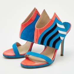 Pre Owned Paul Andrew Multicolor Suede And Patent Leather Wing Vamp Slides Size 37