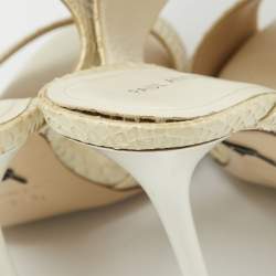 Paul Andrew Cream Snakeskin Cut Out Sandals Size 37.5